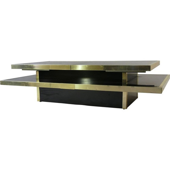 Image 1 of Table basse vintage en opaline noire et aluminium doré, Italie 1970