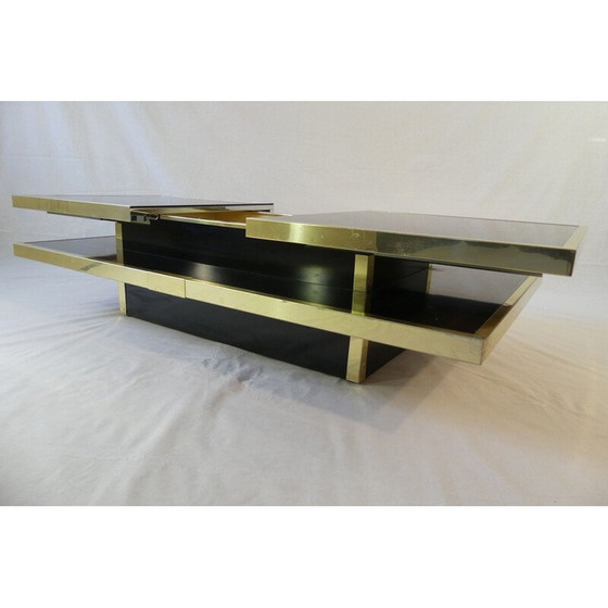 Image 1 of Table basse vintage en opaline noire et aluminium doré, Italie 1970