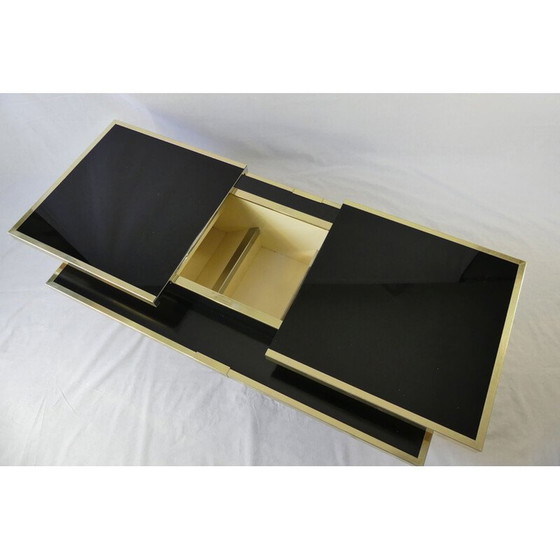 Image 1 of Table basse vintage en opaline noire et aluminium doré, Italie 1970