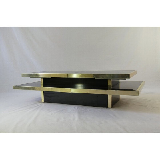 Image 1 of Table basse vintage en opaline noire et aluminium doré, Italie 1970