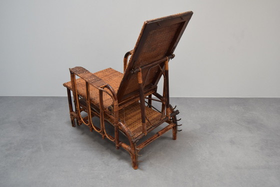 Image 1 of Rare chaise vintage en rotin et bambou avec ottoman d'Erich Dieckmann, 1930S