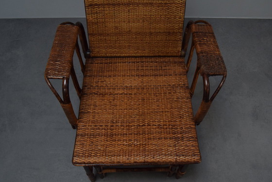 Image 1 of Rare chaise vintage en rotin et bambou avec ottoman d'Erich Dieckmann, 1930S
