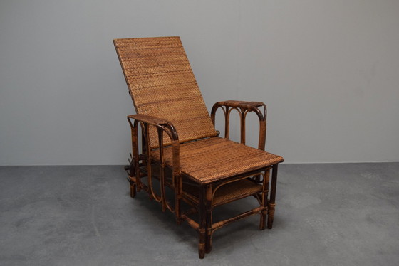 Image 1 of Rare chaise vintage en rotin et bambou avec ottoman d'Erich Dieckmann, 1930S