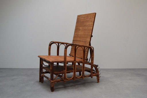 Rare chaise vintage en rotin et bambou avec ottoman d'Erich Dieckmann, 1930S