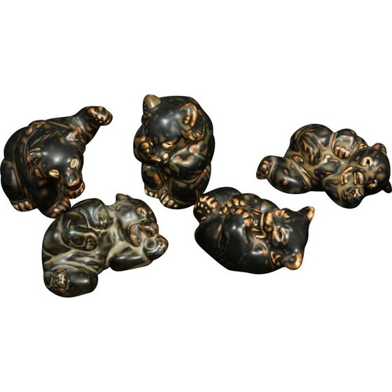 Image 1 of Ensemble de 5 sculptures d'ours Knud Kyhn pour Royal Copenhagen, Danemark 1950