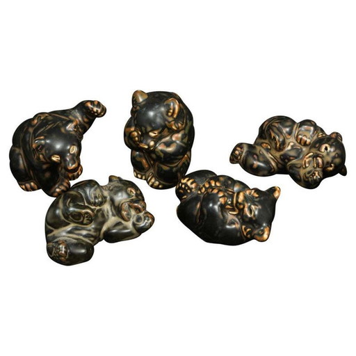 Ensemble de 5 sculptures d'ours Knud Kyhn pour Royal Copenhagen, Danemark 1950