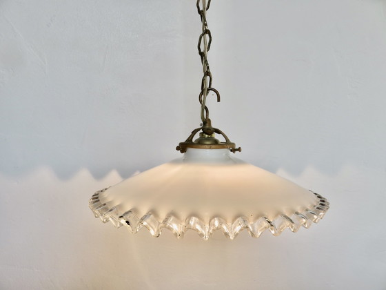 Image 1 of Suspension Art Déco En Verre Dentelé, France, Années 30