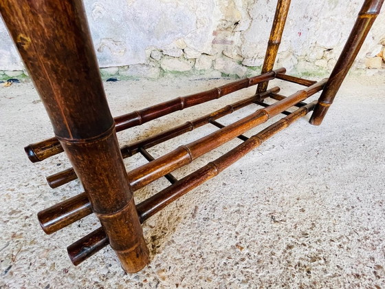 Image 1 of Porte-manteau vintage en bambou avec miroir biseauté, années 1920