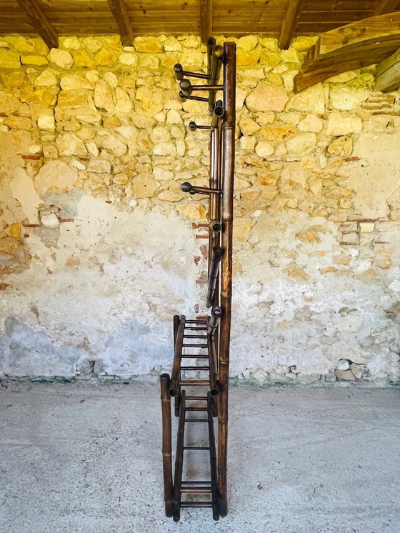 Image 1 of Porte-manteau vintage en bambou avec miroir biseauté, années 1920