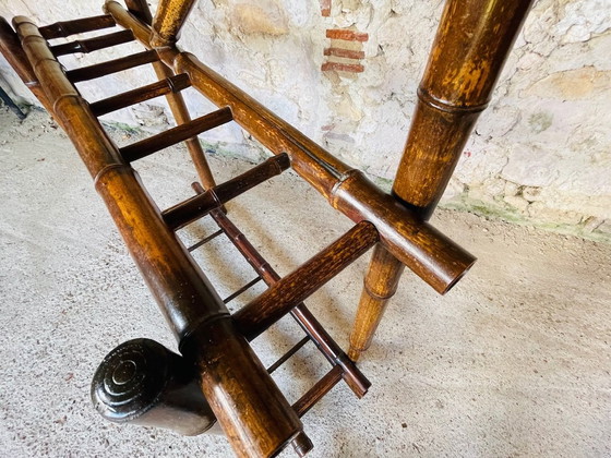 Image 1 of Porte-manteau vintage en bambou avec miroir biseauté, années 1920