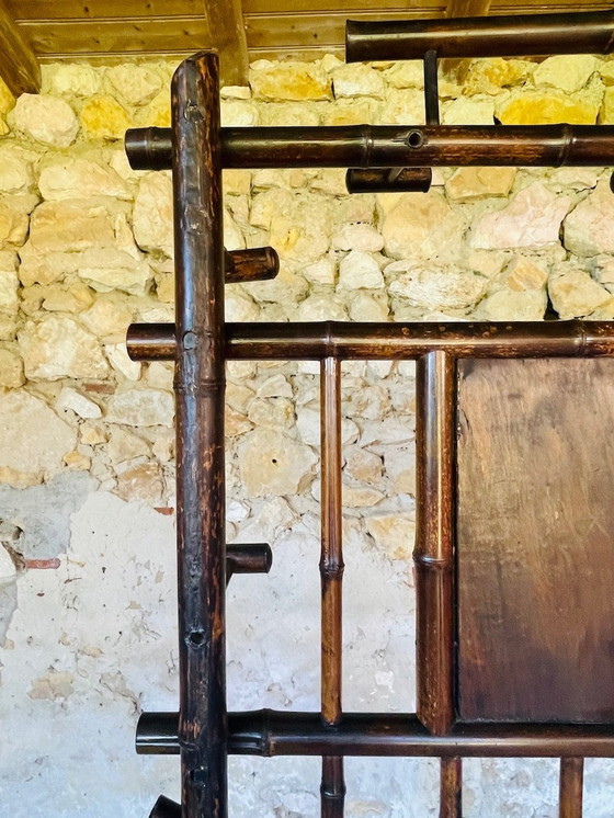 Image 1 of Porte-manteau vintage en bambou avec miroir biseauté, années 1920