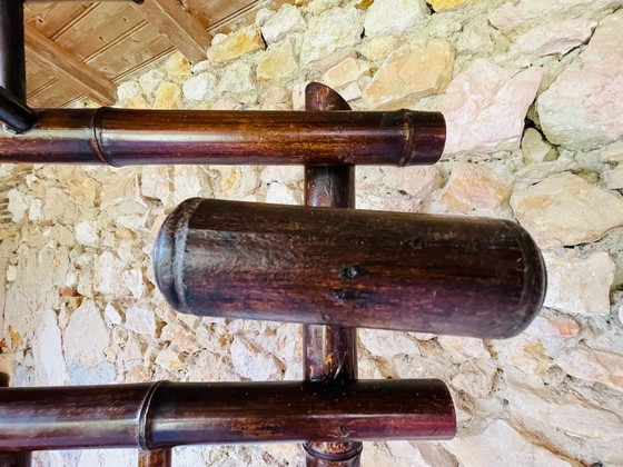 Image 1 of Porte-manteau vintage en bambou avec miroir biseauté, années 1920