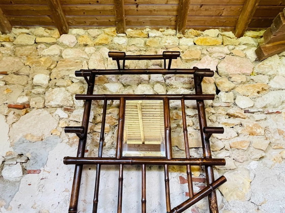 Image 1 of Porte-manteau vintage en bambou avec miroir biseauté, années 1920
