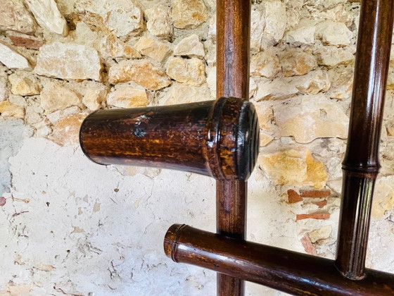 Image 1 of Porte-manteau vintage en bambou avec miroir biseauté, années 1920