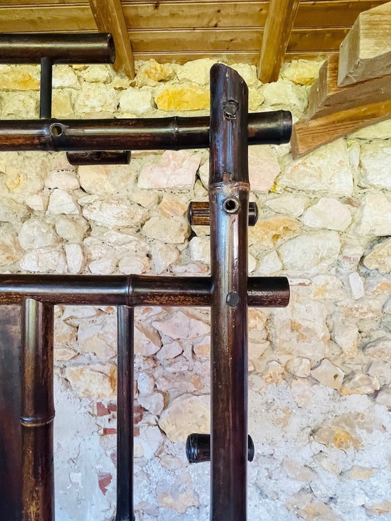 Image 1 of Porte-manteau vintage en bambou avec miroir biseauté, années 1920