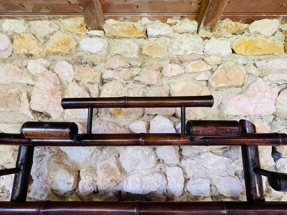 Image 1 of Porte-manteau vintage en bambou avec miroir biseauté, années 1920