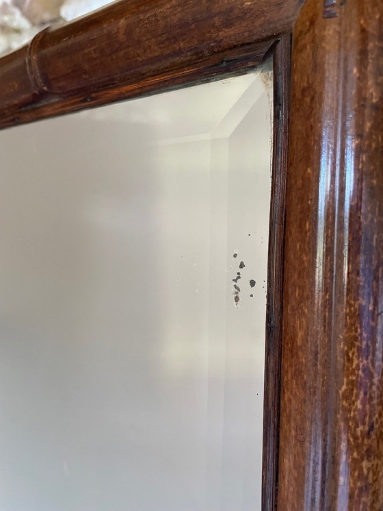 Image 1 of Porte-manteau vintage en bambou avec miroir biseauté, années 1920