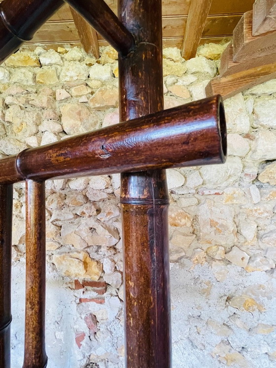 Image 1 of Porte-manteau vintage en bambou avec miroir biseauté, années 1920