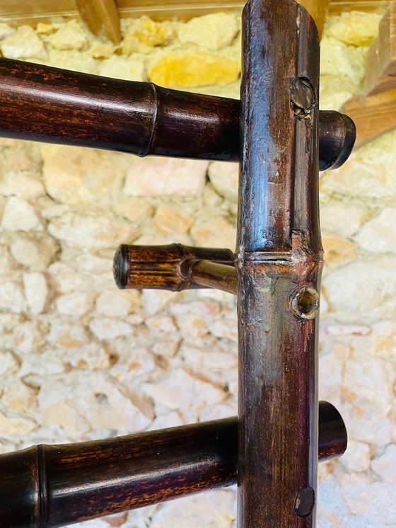 Image 1 of Porte-manteau vintage en bambou avec miroir biseauté, années 1920
