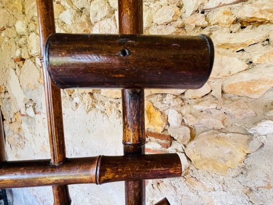 Image 1 of Porte-manteau vintage en bambou avec miroir biseauté, années 1920