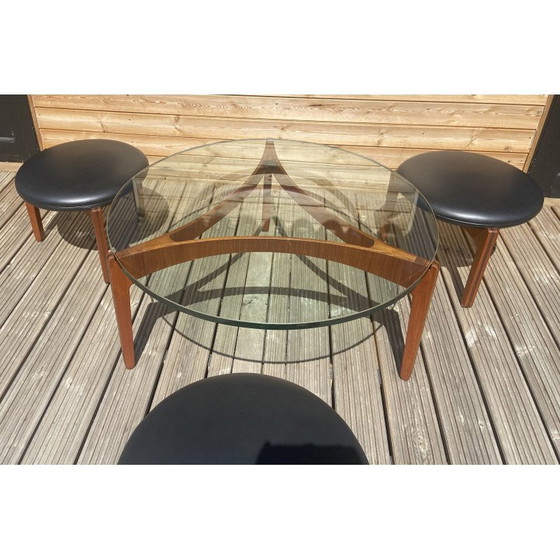 Image 1 of Table basse et 3 tabourets vintage par Sven Ellekaer pour Christian Linneberg