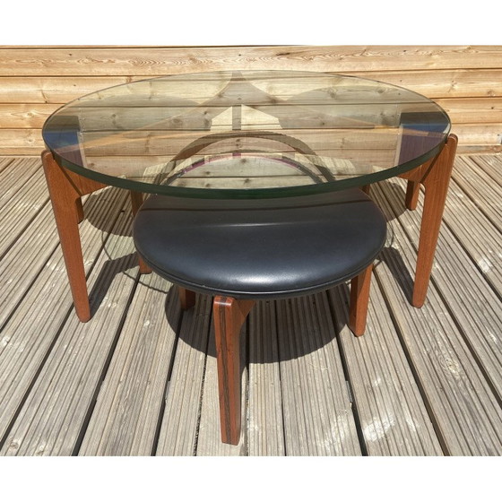 Image 1 of Table basse et 3 tabourets vintage par Sven Ellekaer pour Christian Linneberg