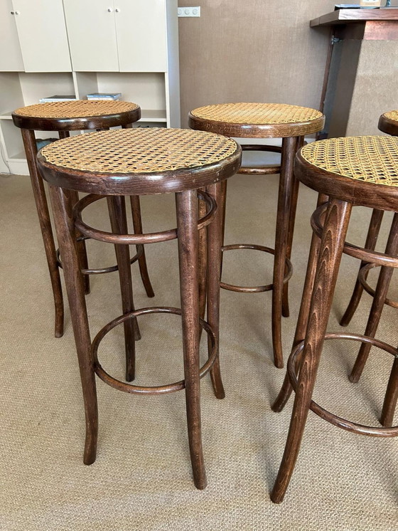 Image 1 of 5x Tabouret d'écorce vintage en bois avec sangles