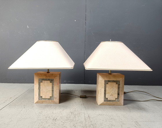 Image 1 of Paire de lampes de table en pierre tessellée, 1980S