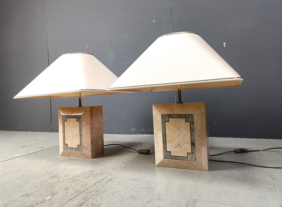 Image 1 of Paire de lampes de table en pierre tessellée, 1980S