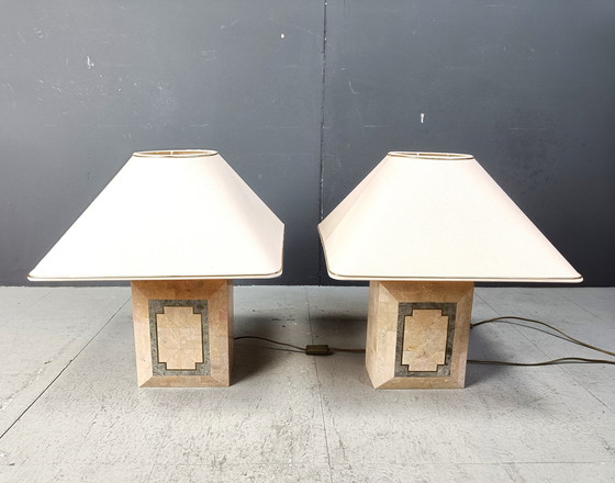 Image 1 of Paire de lampes de table en pierre tessellée, 1980S