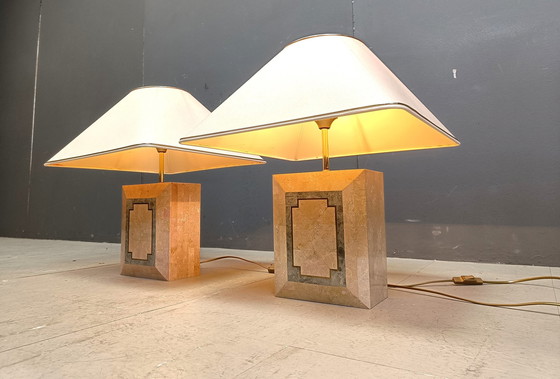 Image 1 of Paire de lampes de table en pierre tessellée, 1980S