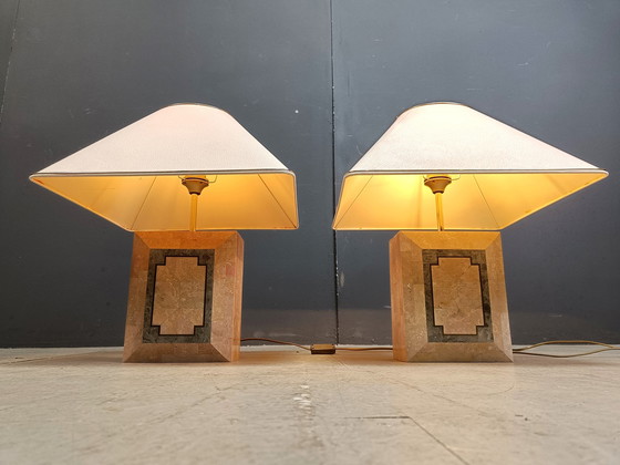 Image 1 of Paire de lampes de table en pierre tessellée, 1980S