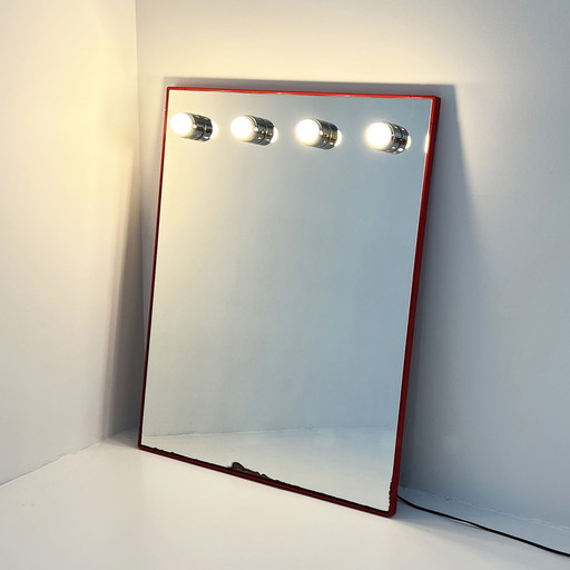 Grand miroir de courtoisie rouge de Gedy, années 1980