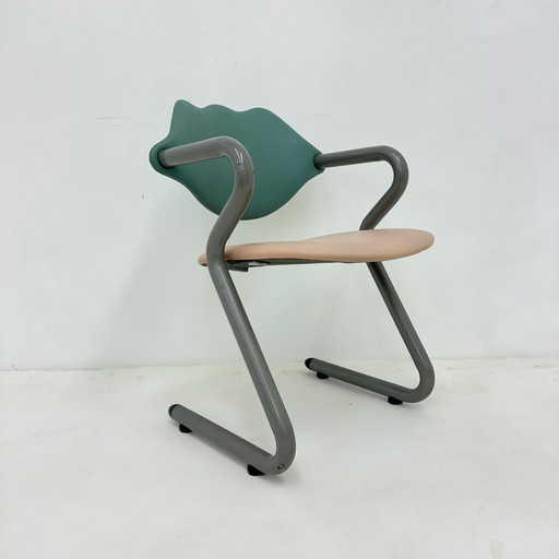 Chaise à bras en cuir de style Memphis, 1980S