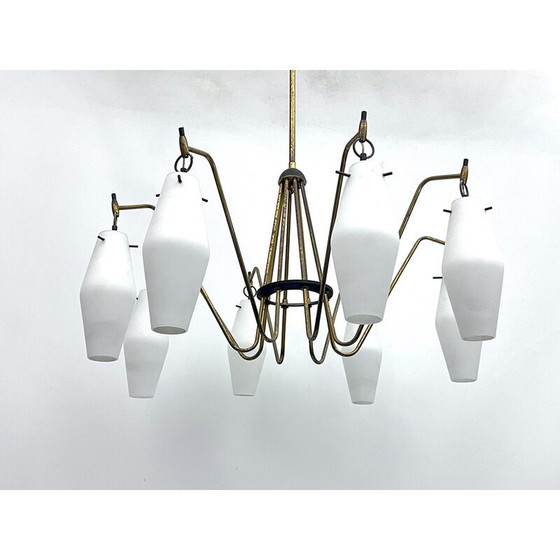 Image 1 of Lustre vintage avec 8 bras en verre, Italie 1950