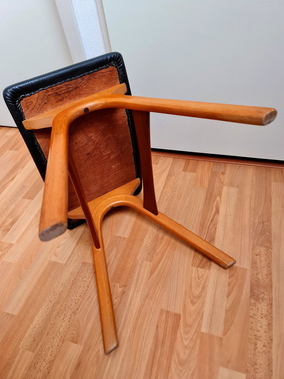 Image 1 of Tabouret scandinave en teck avec skaï 1960s