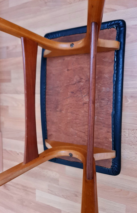 Image 1 of Tabouret scandinave en teck avec skaï 1960s