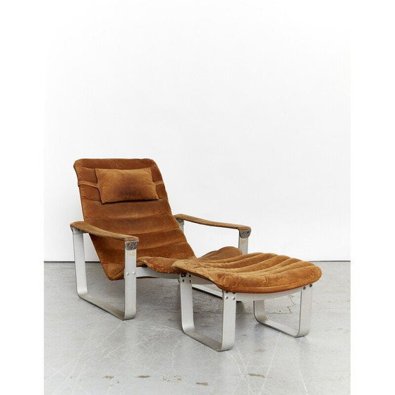 Image 1 of Chaise longue vintage avec pouf Pulkka en aluminium par Ilmari Lappalainen pour Asko, Finlande 1968s