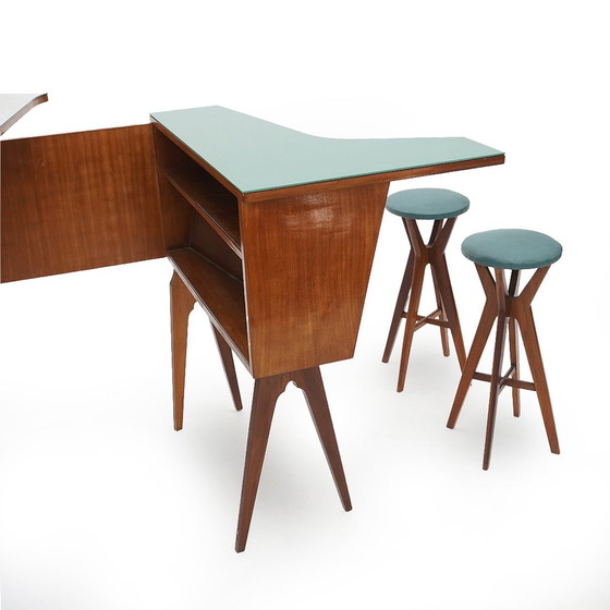 Image 1 of Bar mobile avec 2 tabourets, années 1950