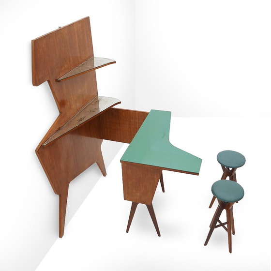 Image 1 of Bar mobile avec 2 tabourets, années 1950