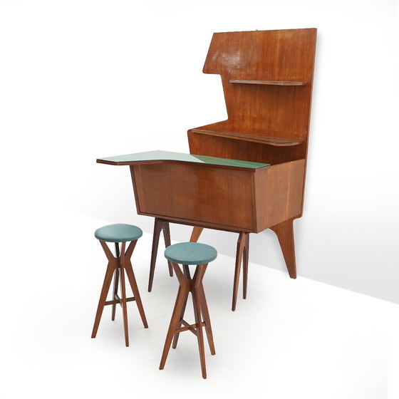 Image 1 of Bar mobile avec 2 tabourets, années 1950