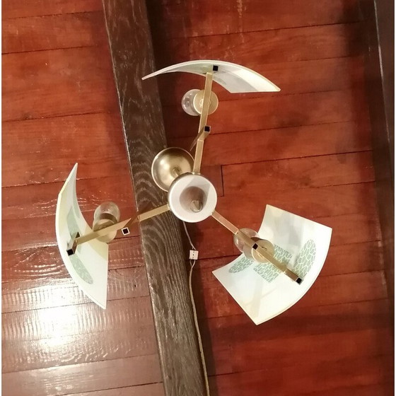 Image 1 of Lustre Vintage Art Déco avec plaques de verre et d'or, Allemagne 1950