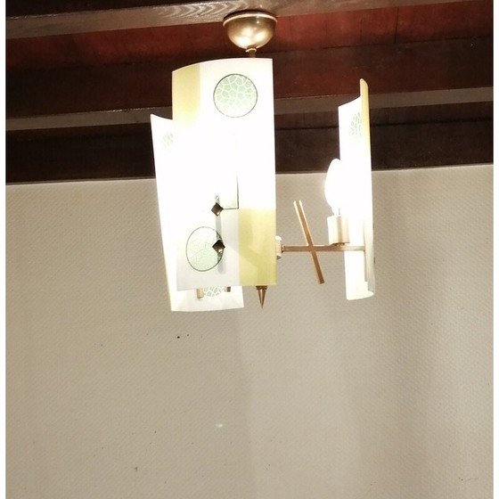 Image 1 of Lustre Vintage Art Déco avec plaques de verre et d'or, Allemagne 1950