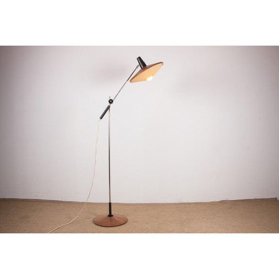 Image 1 of Lampadaire vintage en acier et teck par Georges Frydman, France 1960