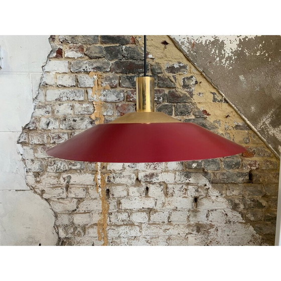 Image 1 of Lampe suspendue vintage bordeaux et or