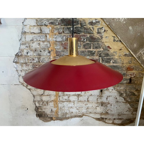 Image 1 of Lampe suspendue vintage bordeaux et or