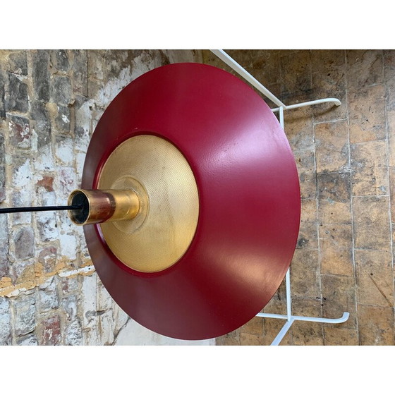 Image 1 of Lampe suspendue vintage bordeaux et or
