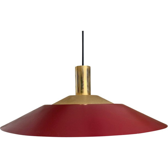 Image 1 of Lampe suspendue vintage bordeaux et or