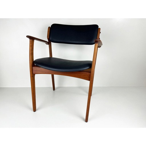 Chaise vintage en teck et cuir par Erik Buck pour Oddense Maskinsnedkeri, Danemark 1960