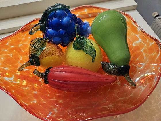 Image 1 of Bol en verre tchèque de Bohème et fruits